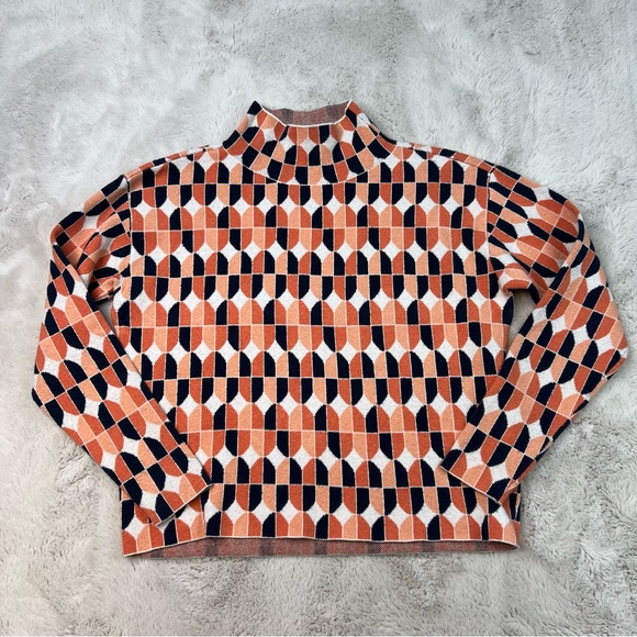 Anthropologie Maeve Carys Mock Neck Sweater Orange Geometric Size XS - Picture 3 of 9